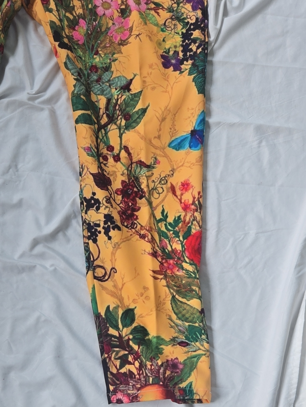 Men's Yellow Pants With Much Flowers/Foliage Front/Back Beautiful Multi Colors - Picture 8 of 13